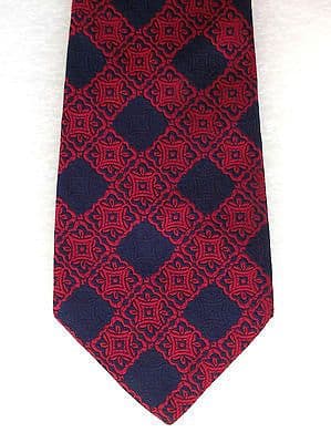 Vintage 1960s kipper tie Navy blue Red check Wide Washable polyester ...